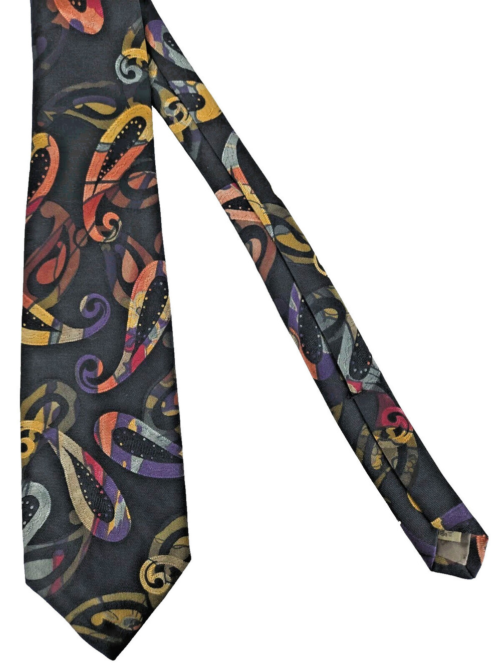 Robert Talbott Studio Knickerbockers Silk Tie Black Color Abstract Paisley Print